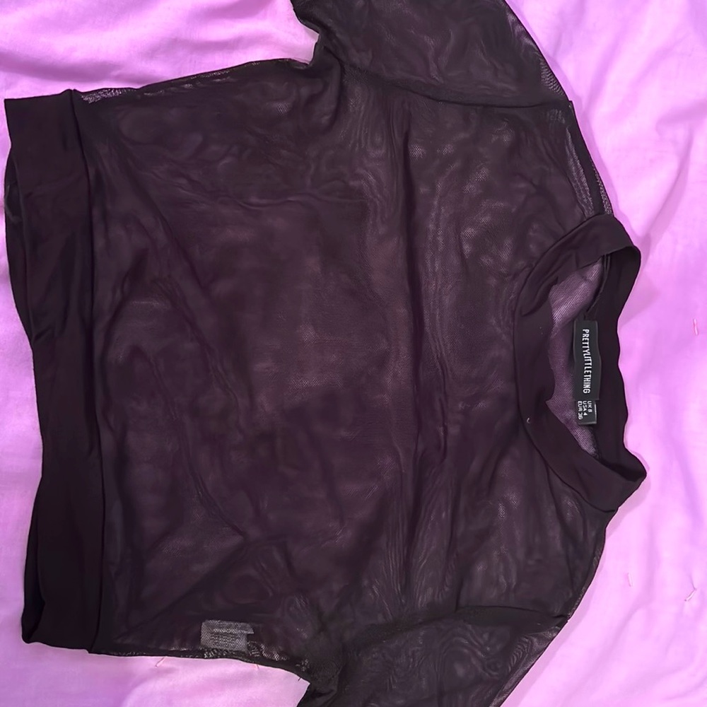 see through cropped mesh short sleeve shirt